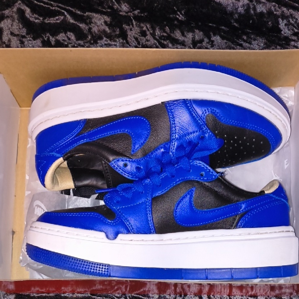 Blue and Black Nike Women's Jordans 1 Elevate Low Hyper Royal